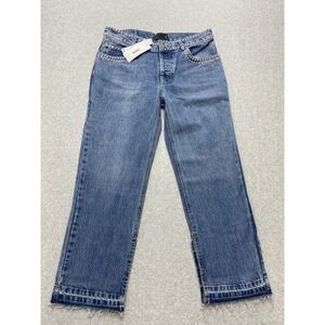 Asos Design Jeans‎ Womens Size 28x28 Blue Studded Rhinestone Straight Leg